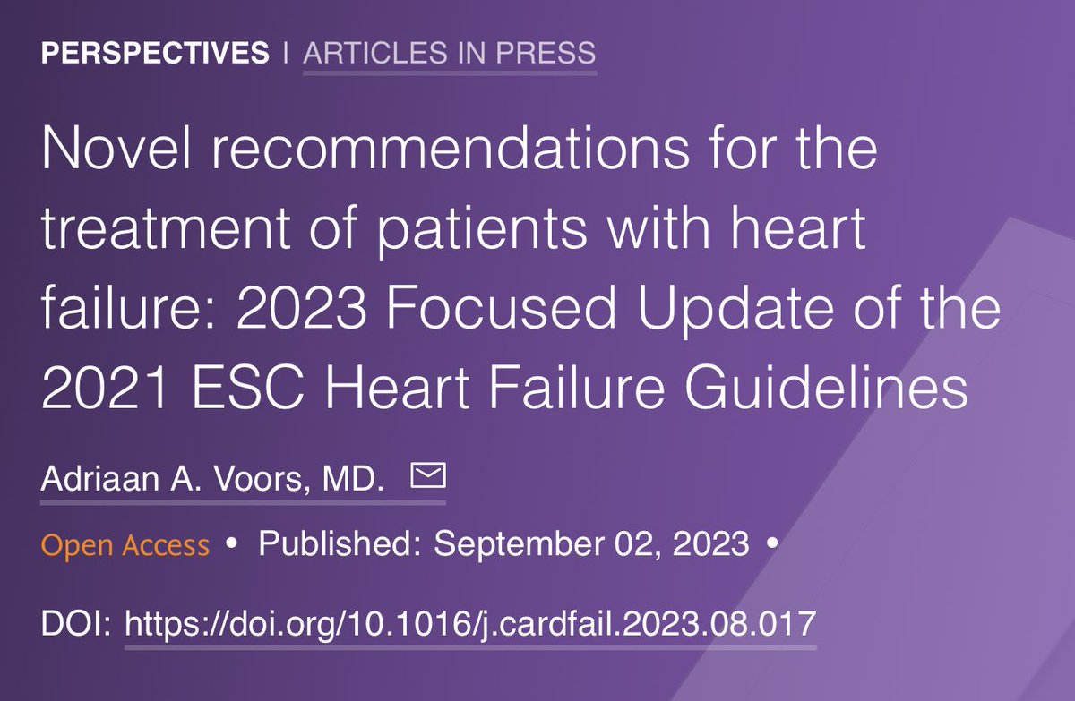 I couldn’t make it to #ESC2023 but as always @JCardFail has me covered! Check out this 🔥 piece summarizing key updates in the European HF guidelines by @AdriaanVoors 👇🏽 ⭐️SGLT2i class 1A for HFrEF/HFpEF ⭐️GDMT optimization in AHF class 1B ⭐️IV Fe for ⬆️ sx & QOL - class 1A