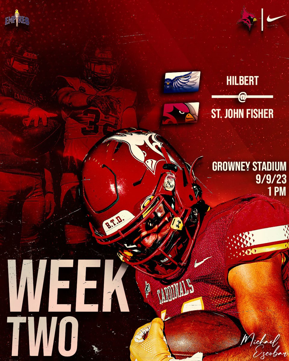 It's the home opener for <a href="/SjfFootball/">Fisher Football</a> 🏈 The Cardinals host Hilbert College at Growney Stadium! 

⏰ 1 p.m.
📍 Growney Stadium
📊 shorturl.at/cklAG
🎥 shorturl.at/tzJMX
🎫 shorturl.at/puKWY
📻 shorturl.at/psBEV

#gofisher #rollcards