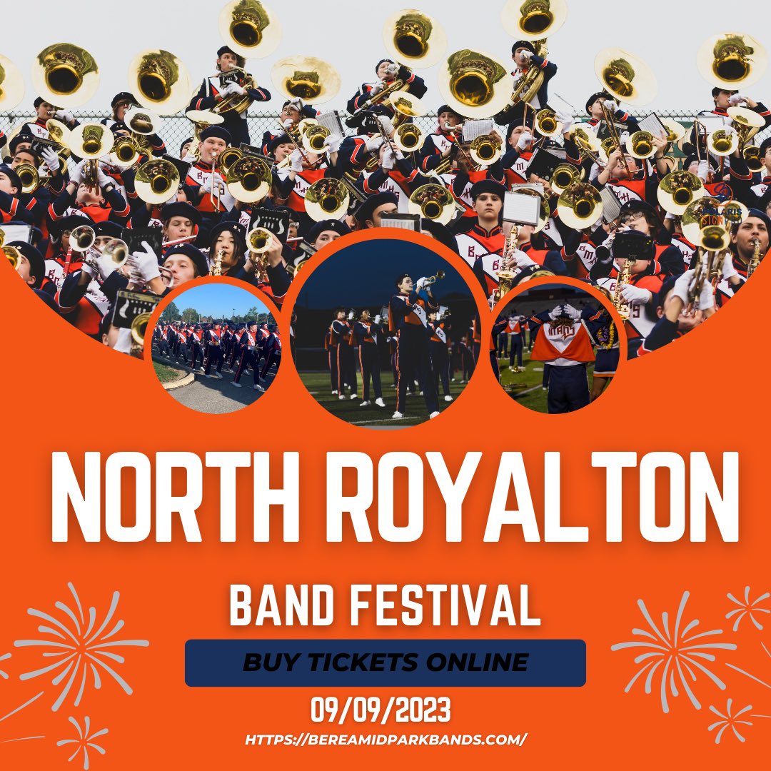 Polaris Sign Pro at BMHS (@polarissignpro) on Twitter photo TODAY is the Day🎶
Come out and support the BMHS Marching Band at the North Royalton Band Festival!!
🕕 7:00
📍North Royalton HS
Content Creator 🧡 Madilyn Timko
<a href="/BereaCSD/">Berea CSD</a> <a href="/BMHSTitanStorm/">The Storm⚡️</a> <a href="/AthleticsBMHS/">Berea-Midpark Titans</a> <a href="/polariscareer/">Polaris Career Center</a> <a href="/BCSDWheeler/">Mrs. Tracy Wheeler</a> <a href="/BMHSBand/">Berea-Midpark Marching Band</a> <a href="/m_smithberger/">Mark Smithberger</a> TODAY is the Day🎶
Come out and support the BMHS Marching Band at the North Royalton Band Festival!!
🕕 7:00
📍North Royalton HS
Content Creator 🧡 Madilyn Timko
<a href="/BereaCSD/">Berea CSD</a> <a href="/BMHSTitanStorm/">The Storm⚡️</a> <a href="/AthleticsBMHS/">Berea-Midpark Titans</a> <a href="/polariscareer/">Polaris Career Center</a> <a href="/BCSDWheeler/">Mrs. Tracy Wheeler</a> <a href="/BMHSBand/">Berea-Midpark Marching Band</a> <a href="/m_smithberger/">Mark Smithberger</a>