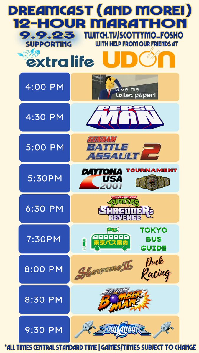 staticzonepod's tweet photo. We are live with the #Dreamcast (and more!) 12-Hour Marathon supporting #ExtraLife! Join us and our awesome friends playing video games all day to help kids in need at either site below.

Twitch: https://t.co/YVc5k9v3hM 

YouTube: https://t.co/KWcWlGn6L9 https://t.co/mNzOM6zvLM
