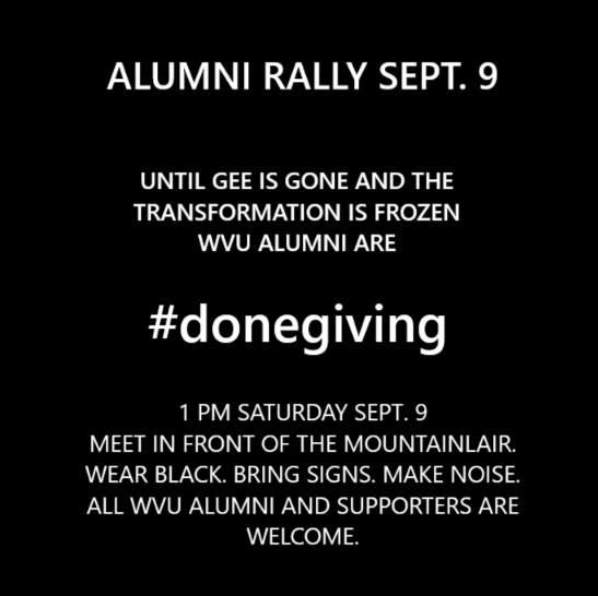 LeslieWilber's tweet photo. Today at 1! Plenty of time to tailgate after! Group yelling is the best way to get riled up for a game! #donegiving #WVUmistake #Stopthecuts https://t.co/vwtDUTMFRx