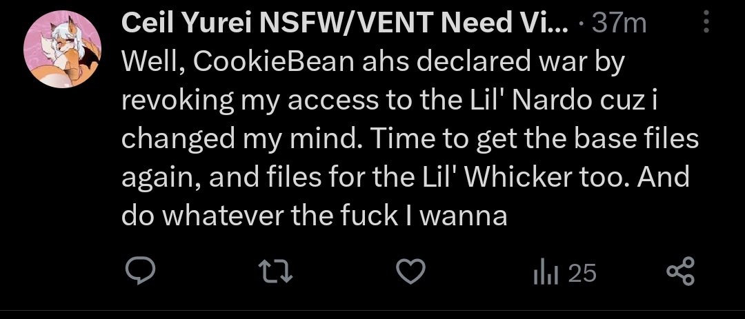 I don't normally make posts like this but yeah....

You got access revoked because you slapped NSFW bits on it violating my TOS for the base and attending lewd events with it.

It's disgusting that you think that's ok to do, and when confronted you blocked me on sight. 🤨