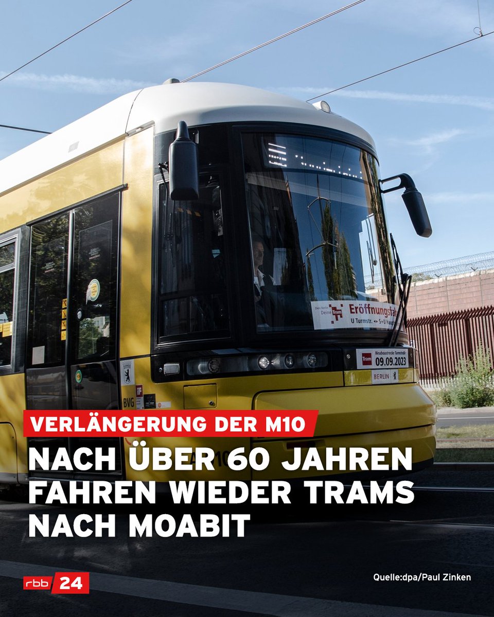rbb24's tweet image. Nach mehr als 60 Jahren fährt wieder eine #Tram durch #Moabit. Mit der  M10 kommen #Berliner nun bis zum U-Bahnhof Turmstraße. Eine weitere Verlängerung in Richtung #Neukölln ist ab 2025 geplant. #Berlin #Straßenbahn