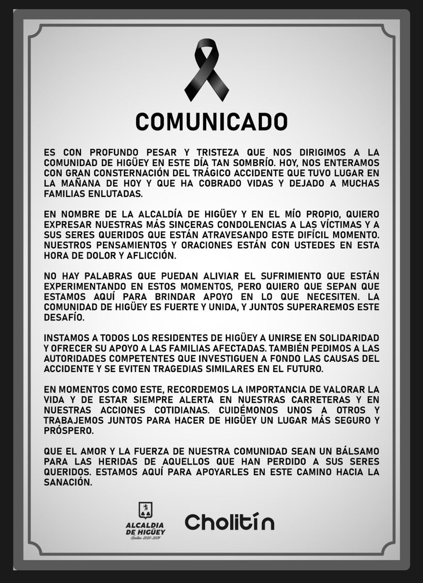 COMUNICADO 

#alcaldiadehiguey #cholitinalcalde