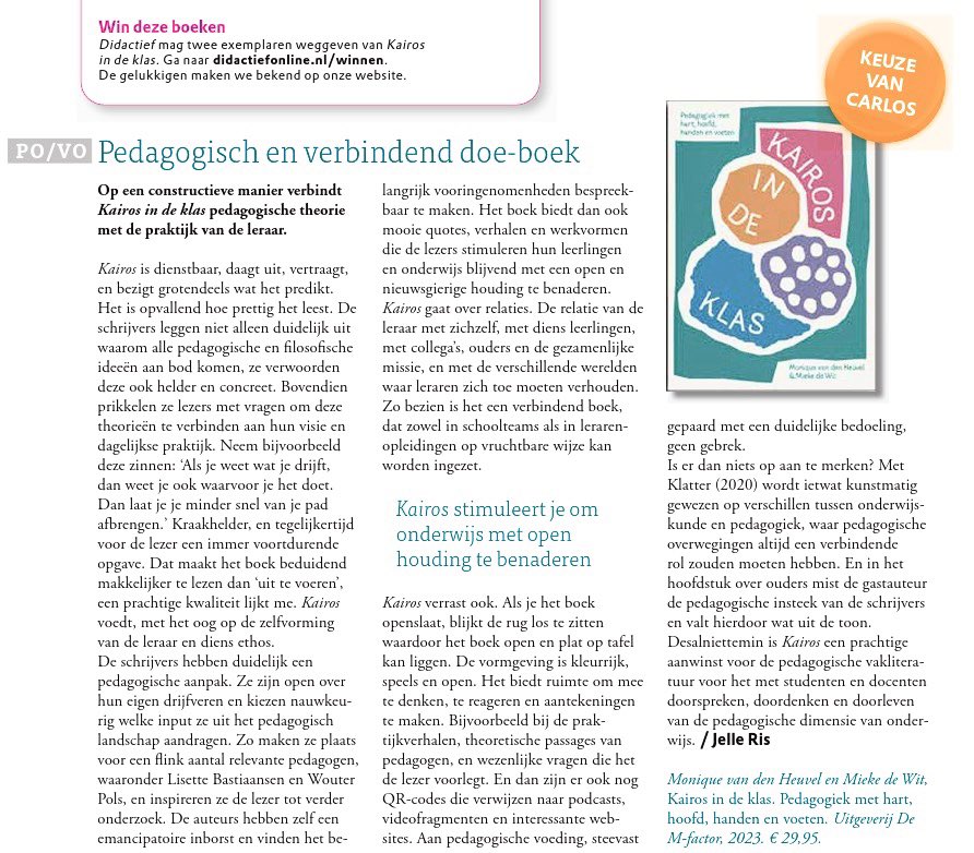 De keuze van <a href="/carlosvankan/">Carlos van Kan</a>: een wervelende en wervende recensie over #kairosindeklas van Jelle Ris in <a href="/DidactiefOnline/">Didactief Online</a>!