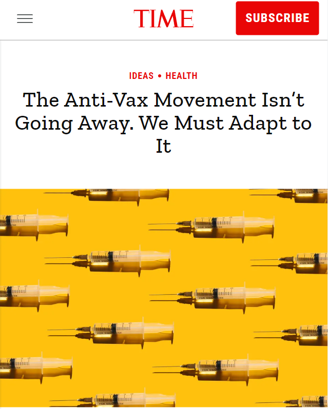 JdePabMartinez's tweet photo. "Le mouvement anti-vaccination ne disparaîtra pas. Nous devons nous y adapter."

Je ne pense pas qu'ils réalisent les dommages qu'ils ont causés à la perception de la vaccination avec le covid. Je connais plusieurs personnes qui n'avaient aucun problème avec les vaccins et qui, aujourd'hui, hésitent grandement à se faire vacciner. Ils ont suscité chez plusieurs un questionnement qui n'existait pas avant : et si ce vaccin était plus nuisible que bénéfique pour moi?

Faites-vous partie de ces gens-là?