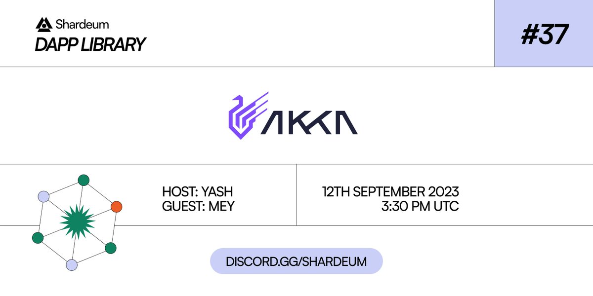 shardeum's tweet image. #DappLibrary #37: @akka_finance

@yashjhade meets @MeyUniversal to learn about its AI-powered omnichain DEX, slippage protection, arbitrage scanner &amp;amp; one click any-to-any chain swap ⚡️

Live on 12th Sep @ discord.gg/shardeum