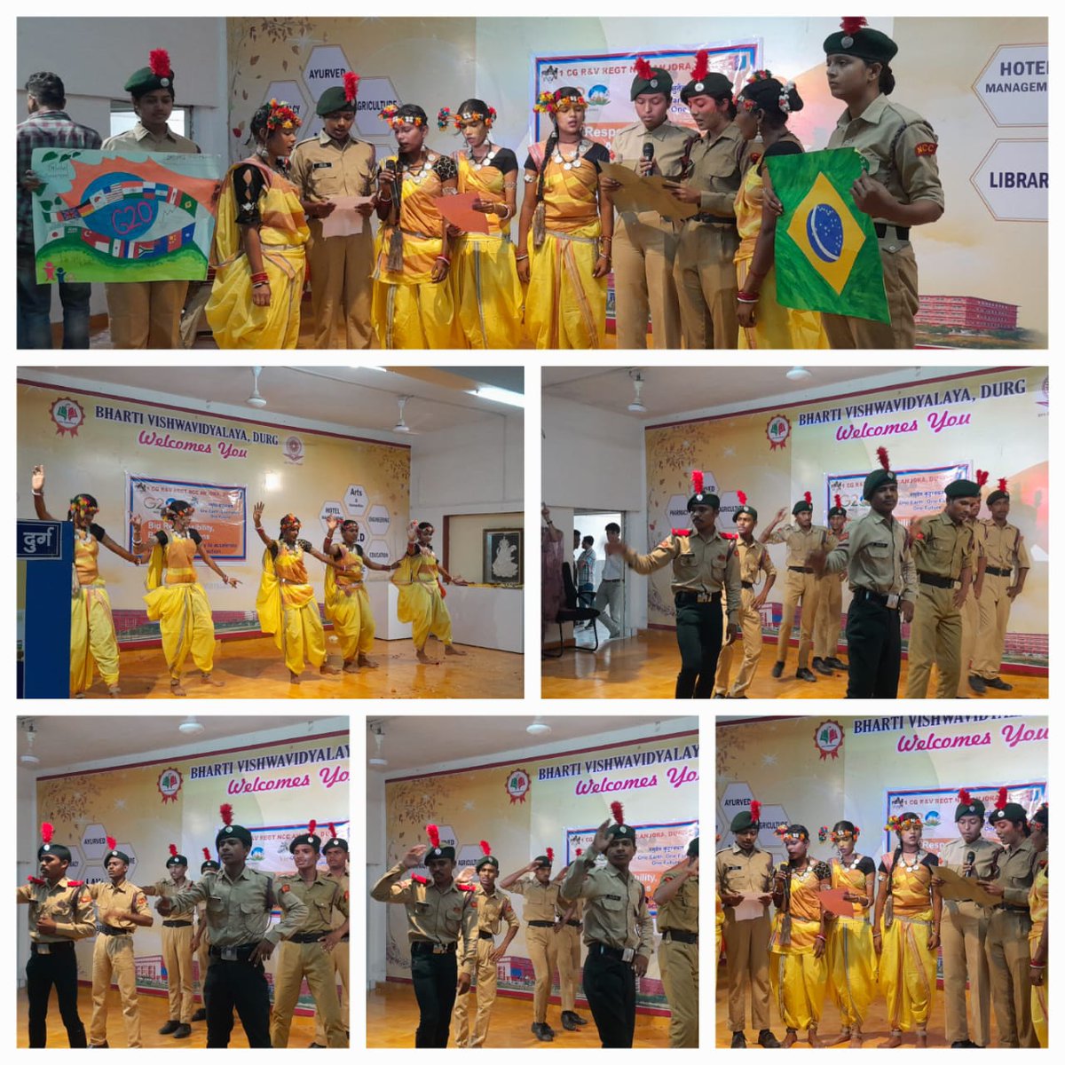 NccAnjora's tweet photo. #puneetsagar G-20 programme with awareness activies involving cultural presentationwas done by 1 CG R&V NCC Regiment with 90 NCC cadets, 2 ANO, and unit officials at Bharti University Pulgaon. Durg. https://t.co/j5eAIZuTZW