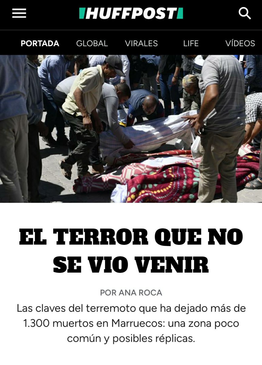 ElHuffPost's tweet photo. AHORA, EN PORTADA:

Las claves de un terremoto que no se vio venir en Marruecos: una zona poco común y posibles réplicas https://t.co/9RMAu90iRU Por @AnaRoc23 https://t.co/3kXmaTpvDr