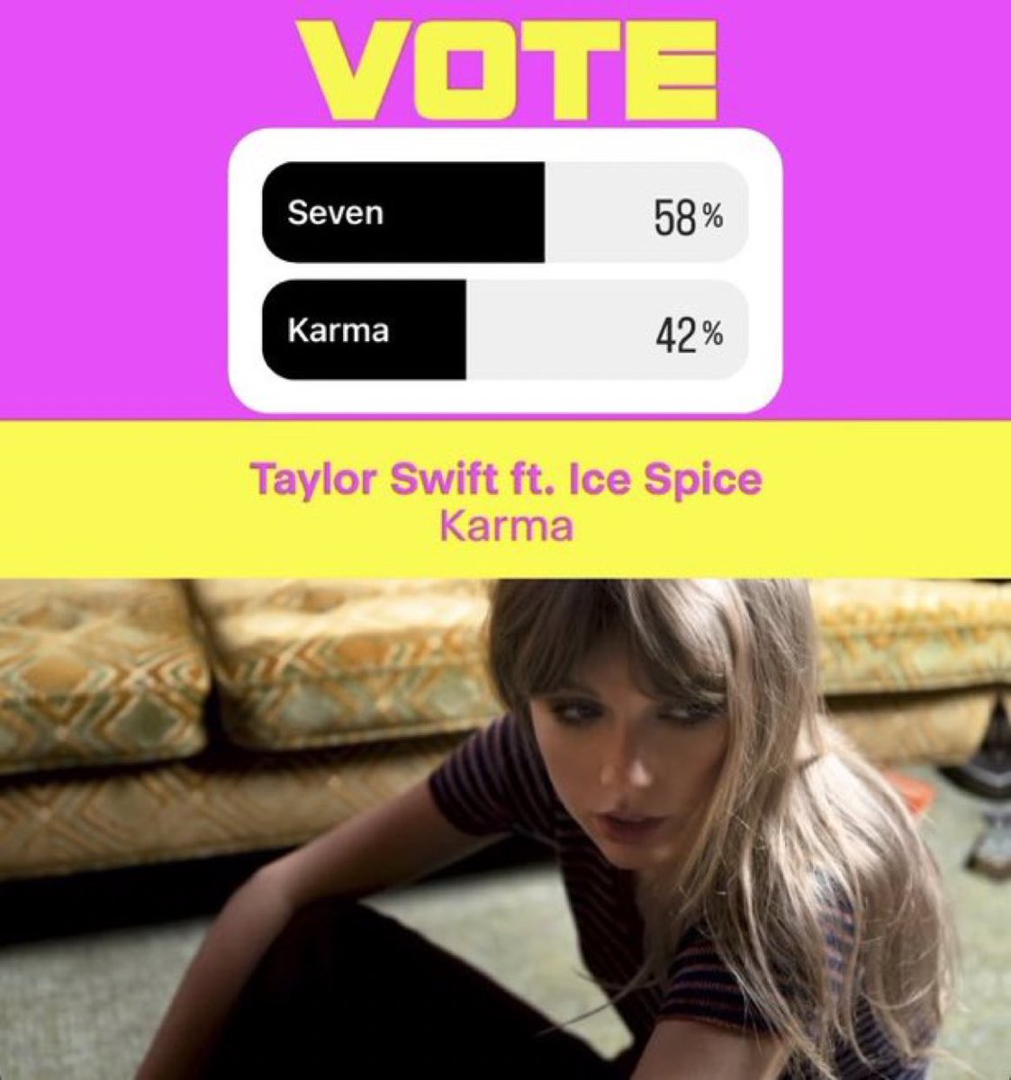 TSWorId's tweet photo. 🚨 SWIFTIE EMERGENCY 🚨

We are very close to taking the lead in the voting for "Song of the Summer" at the 2023 #VMAs.

Go to MTV's Instagram story and vote for "Karma" now!  

🔁 RT to spread the word and not let Taylor Swift lose her first nomination already https://t.co/nvXMsUVt15