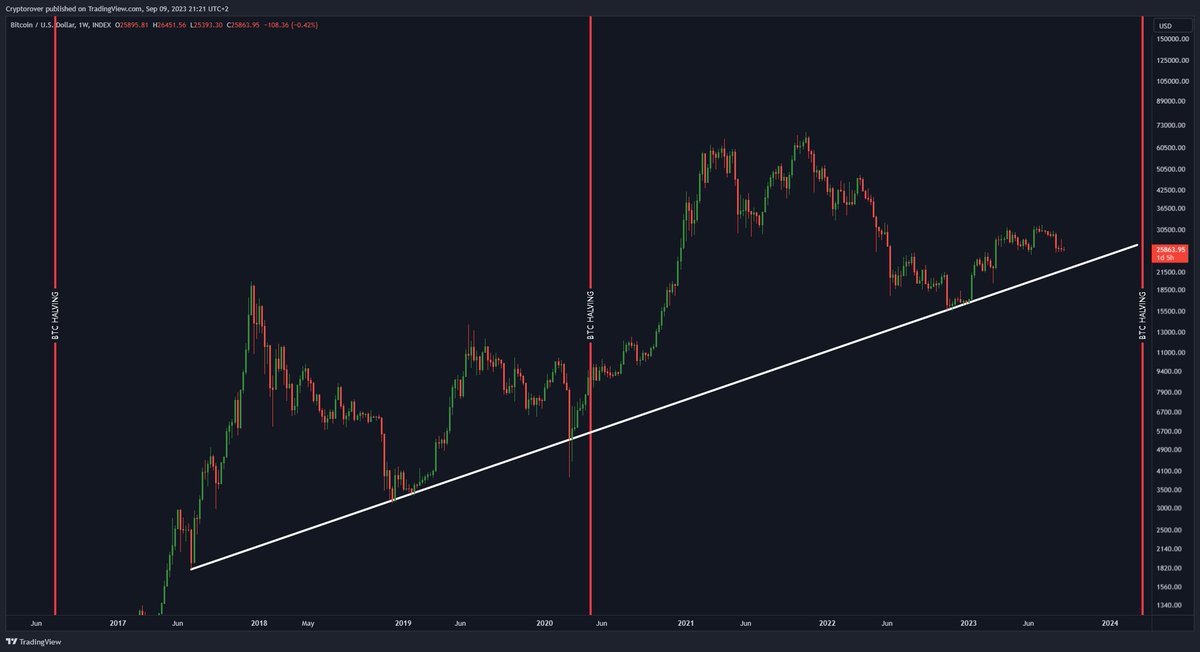 cryptorover's tweet photo. Will #Bitcoin Retest the Legendary Trendline? https://t.co/ONxQiISEj5