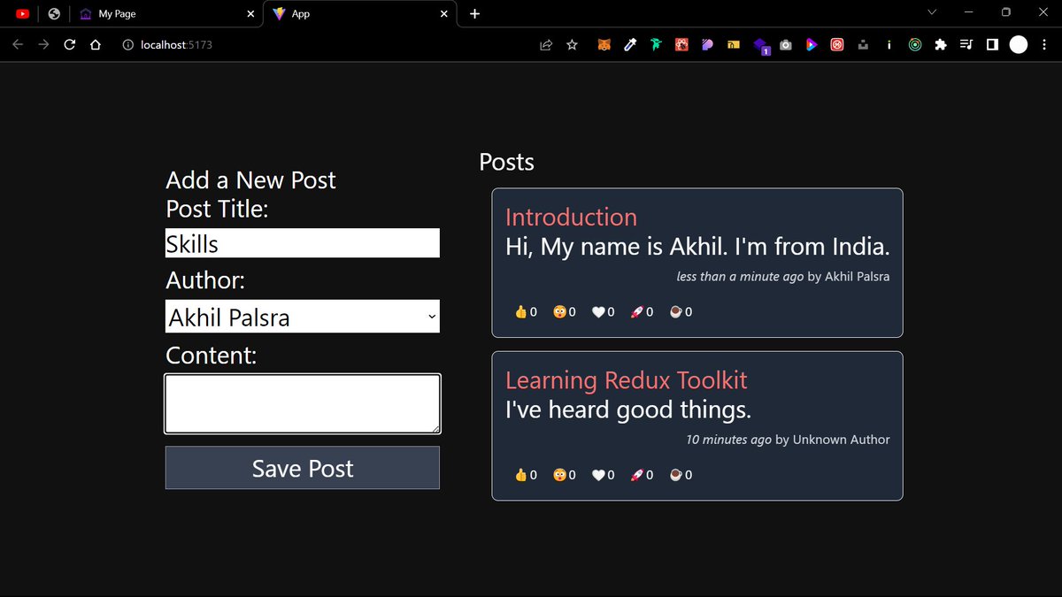 akkhil_dev's tweet image. #100DaysOfCode with
@LearnWeb3DAO 🚀🎯

I didn&apos;t code much today... just made a basic project using Redux Toolkit. So, I&apos;ll not count it as a day.☕

#learnweb3 #reactjs 
#web3community