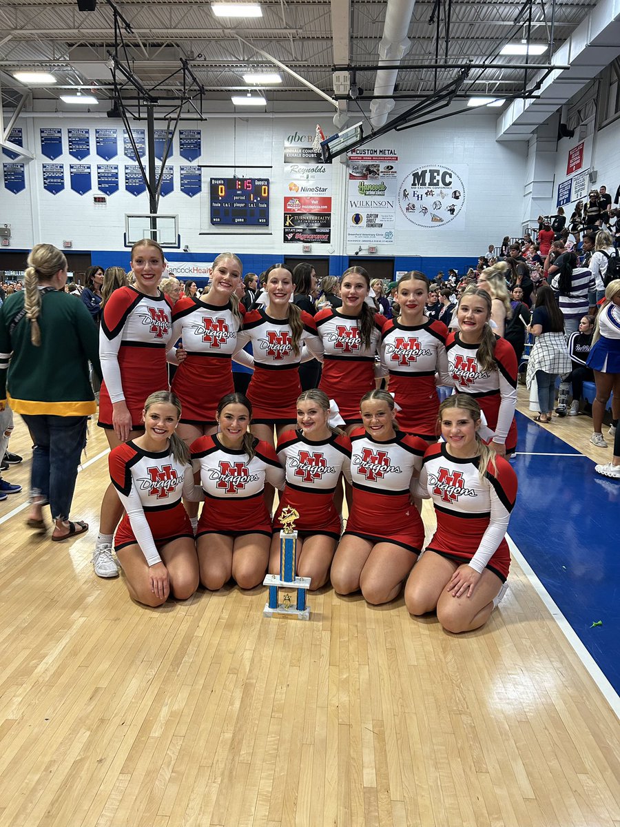 Congratulations to our NPHS competition cheer teams on their performance at the Royal Rumble today. Red placed 2nd in Varsity B, and White placed 1st in JV! Fantastic! ♥️🤍 <a href="/VoelzJames/">New Palestine High School</a> <a href="/NPHSDragons/">New Palestine Dragons</a>