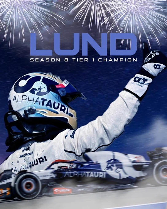 AmethystRacing's tweet photo. @Leo_Lund3  WINS THE TIER 1 SEASON 8 CHAMPIONSHIP, massive congratulations to him and AlphaTauri🤩 https://t.co/7iySz1ikTB