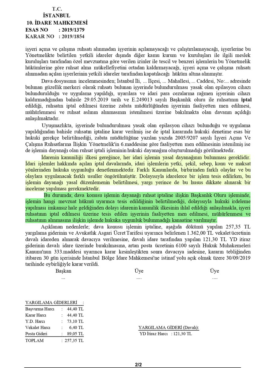 🔴İşlemde işlemin hangi mevzuat hükmü uyarınca tesis edildiğinin belirtilmemesi, hukuki irdeleme yapılmasını imkansız hale getirdiğinden idarenin kanunilik ilkesini ihlal eder. Bu durumda işlem hukuka aykırı hale gelir.
İstanbul 10. İdare M., 30/9/2019, E:2019/1379, K:2019/1854