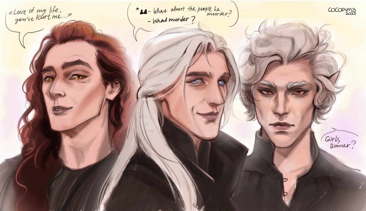 No meaning. Just #Crowley, #Aemond and #Astarion on one canvas.