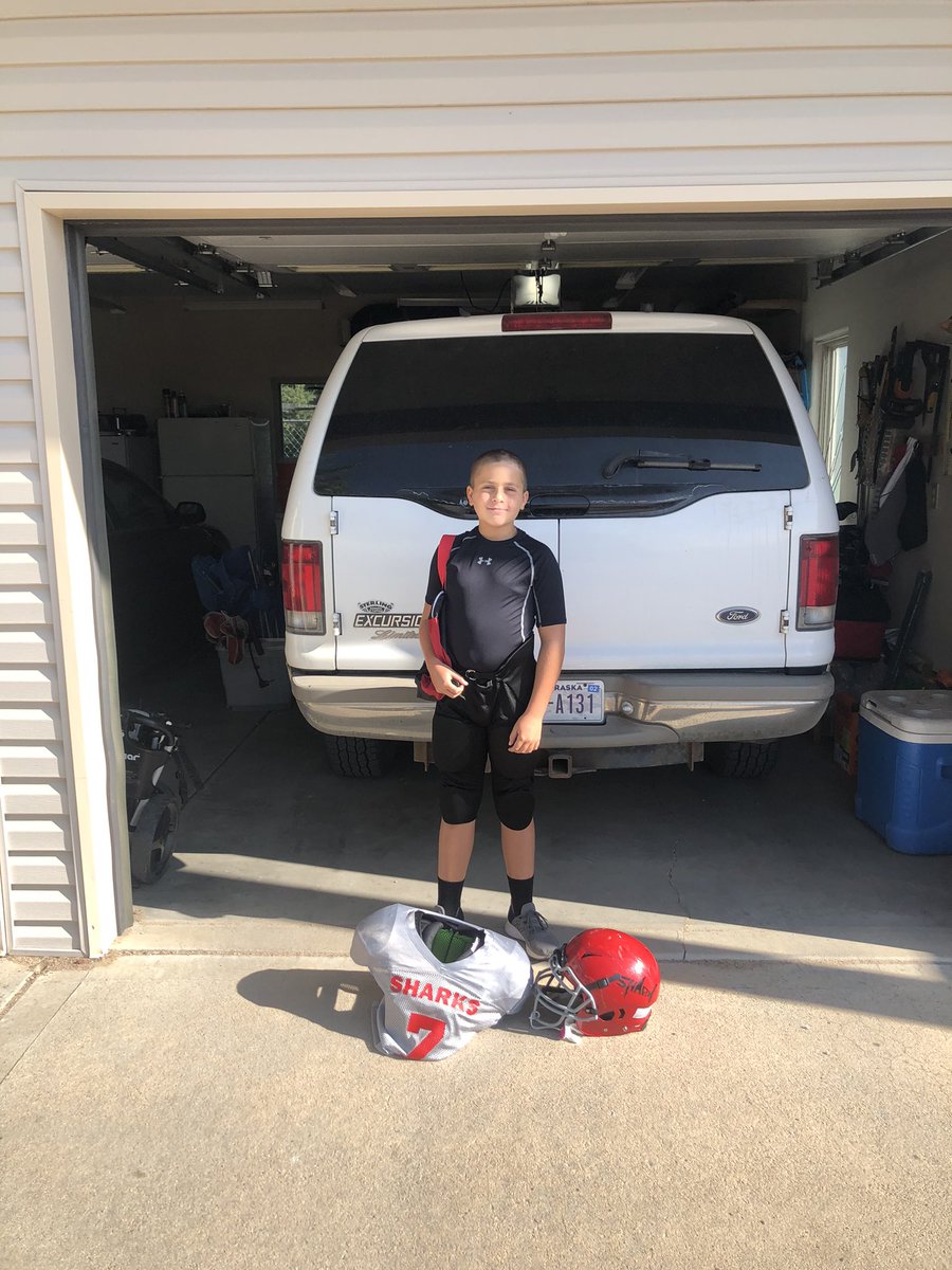 Final youth football season begins today for this young man, go sharks! 🏈 🦈