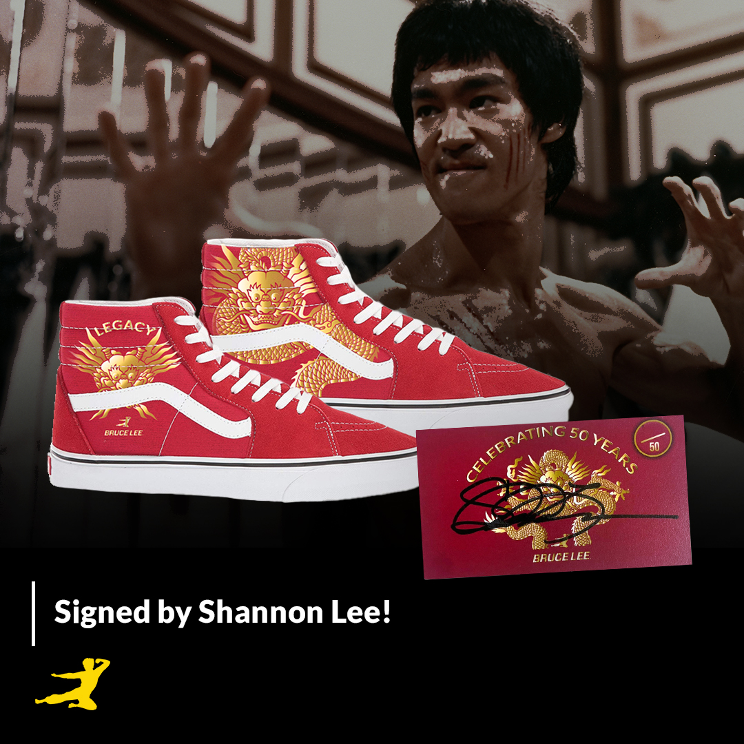 Introducing the #BruceLee 50th Anniversary Limited Edition Vans Sk8-Hi. Only 50 pairs will be made and each includes a hand-numbered card signed by Shannon Lee!  Get yours 👉 bit.ly/481szo9