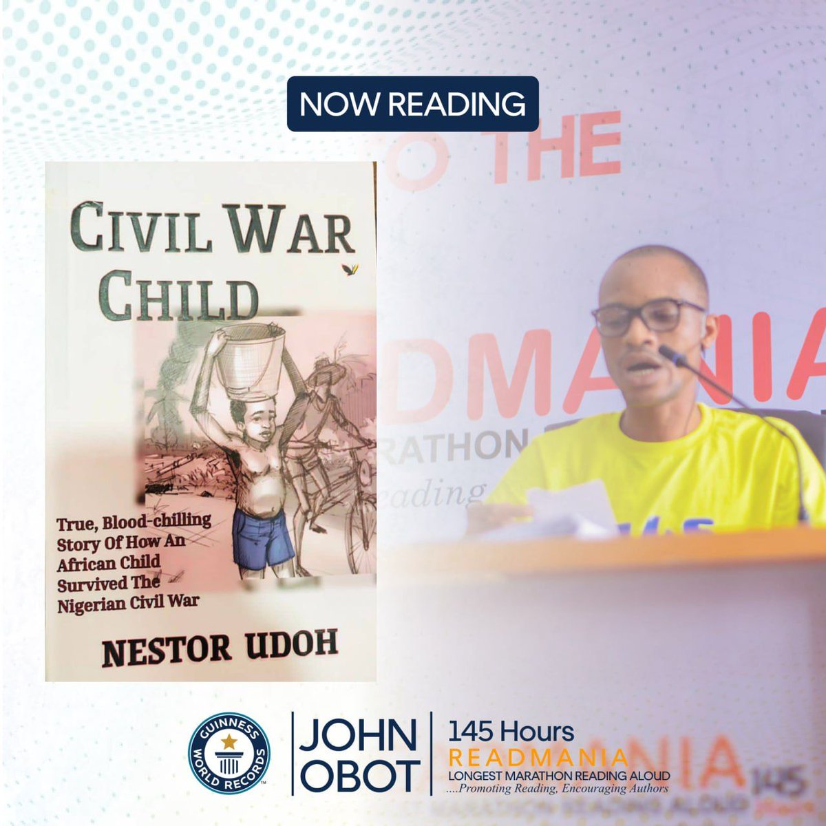 Now reading...

CIVIL WAR CHILD written by Nestor Udoh. 

The book has 453 pages and is the second book so far read in less than an hour.

Impossible is nothing!

#Readmania
#ReadToLead
#Readmania
#ReadToLead
#JohnObotReadsAloud

© READMANIA MEDIA
09092023

#Readmania