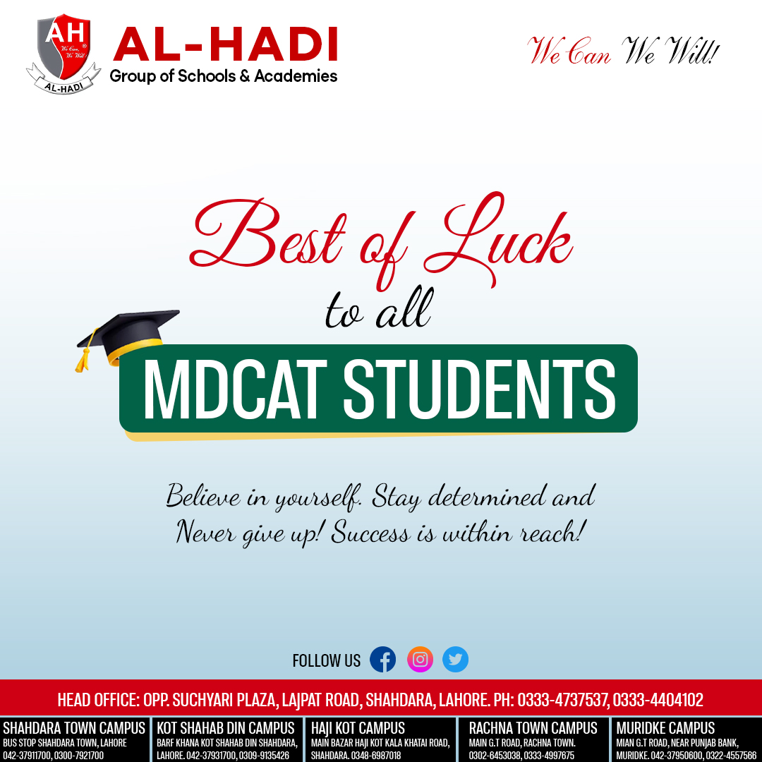 alhadiheadofice's tweet image. Best of Luck to all MDCAT students.
#ALHADI #AlhadiPreparations #AlhadiEntryTestsPreparation #MDCAT #Admissions2023 #EntryTestPreparations #mdcat2023
