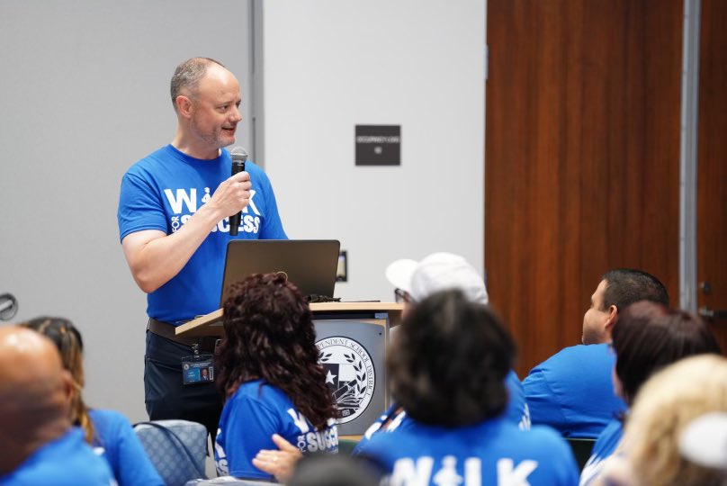 CarmanNate's tweet photo. Walk for Success participants are hitting the pavement across the district this morning. We’re excited to reconnect in person with students who left without a diploma about reenrolling in SISD. Eager to share the endless opportunities in #TeamSISD! https://t.co/e3Yjktdn84