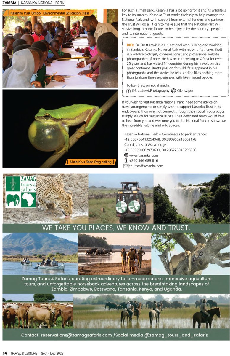 KasankaTrust's tweet photo. Working with the team at ‘Zambia travel magazine’ we provided an article for their most recent publication of Travel and Leisure, Zambia &amp; Zimbabwe Magazine. Here you can read more about Kasanka National Park and the work of Kasanka Trust.

With thanks to: https://t.co/Ak0pPKcljI https://t.co/cUFMXaavNJ