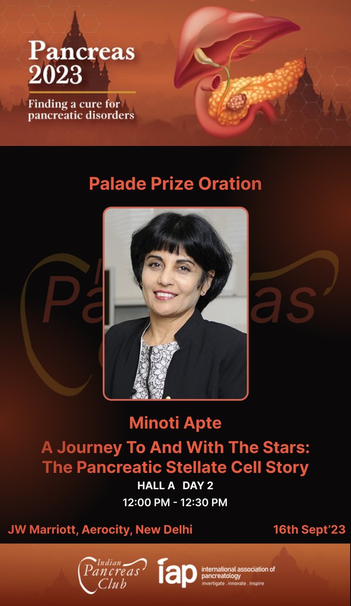 Indian Pancreas Club (@clubpancreas) on Twitter photo Listen to the Palade Prize Oration by Prof <a href="/ApteMinoti/">Minoti Apte, OAM</a> , the leading authority on Pancreatic Stellate Cells at Pancreas 2023, JW Marriott, Aerocity, New Delhi on 16th September 2023 Listen to the Palade Prize Oration by Prof <a href="/ApteMinoti/">Minoti Apte, OAM</a> , the leading authority on Pancreatic Stellate Cells at Pancreas 2023, JW Marriott, Aerocity, New Delhi on 16th September 2023