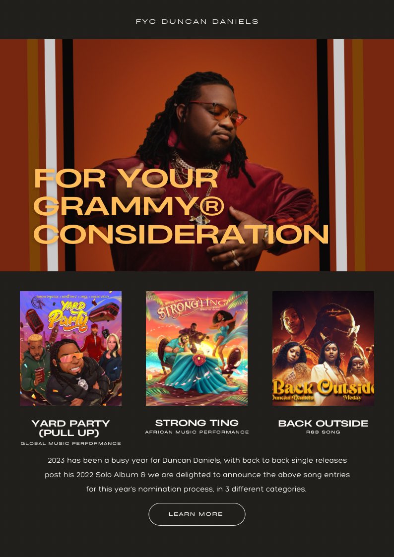 Dunkishrock's tweet photo. I’m thrilled to announce that 3 of my songs have been entered for your consideration in the following categories at the 66th annual Grammy Awards.                                          
- Best Global Music Performance             
- Best African Music Performance           
- Best R&B Song                                     
Your consideration and support will go a long way. 🙏🏽 
https://t.co/BU6dim7aRz

#fyc #foryourconsideration #grammys #66thgrammyawards #firstroundvote #grammyawards #votingmembers