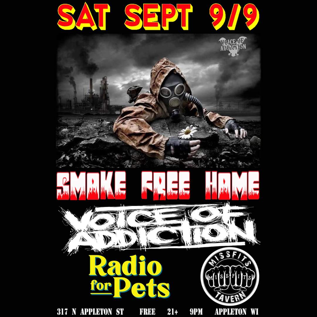 TONIGHT in APPLETON WI free Punk show #SmokeFreeHome <a href="/VOArockers/">Voice Of Addiction</a> (chicago) #RadioforPets facebook.com/events/3038997… at #MissfitsTavern #PunkShow #punk #VoiceOfAddiction #Chicagopunk #punkrock #VOA #DIY #FYP