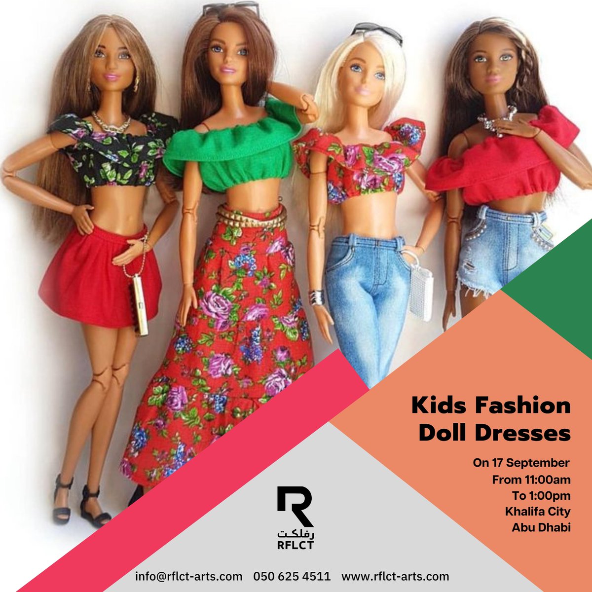rflctarts's tweet photo. Registration is open for Fashion Doll dresses making workshop for Kids

Workshop Price 200AED per Kid

-👉 Register here: https://t.co/Zz51nQNvZb

#uae #AD #art #resin #resinart #painting #drawing #sketching #acrylicpouring #calligraphy #artabudhabi #kidsfashion #kidsdress https://t.co/2eBahrW8g1