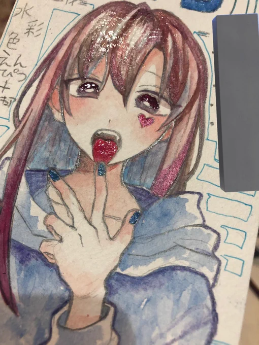高校の頃描いたマニキュアと水彩色鉛筆の絵可愛い 