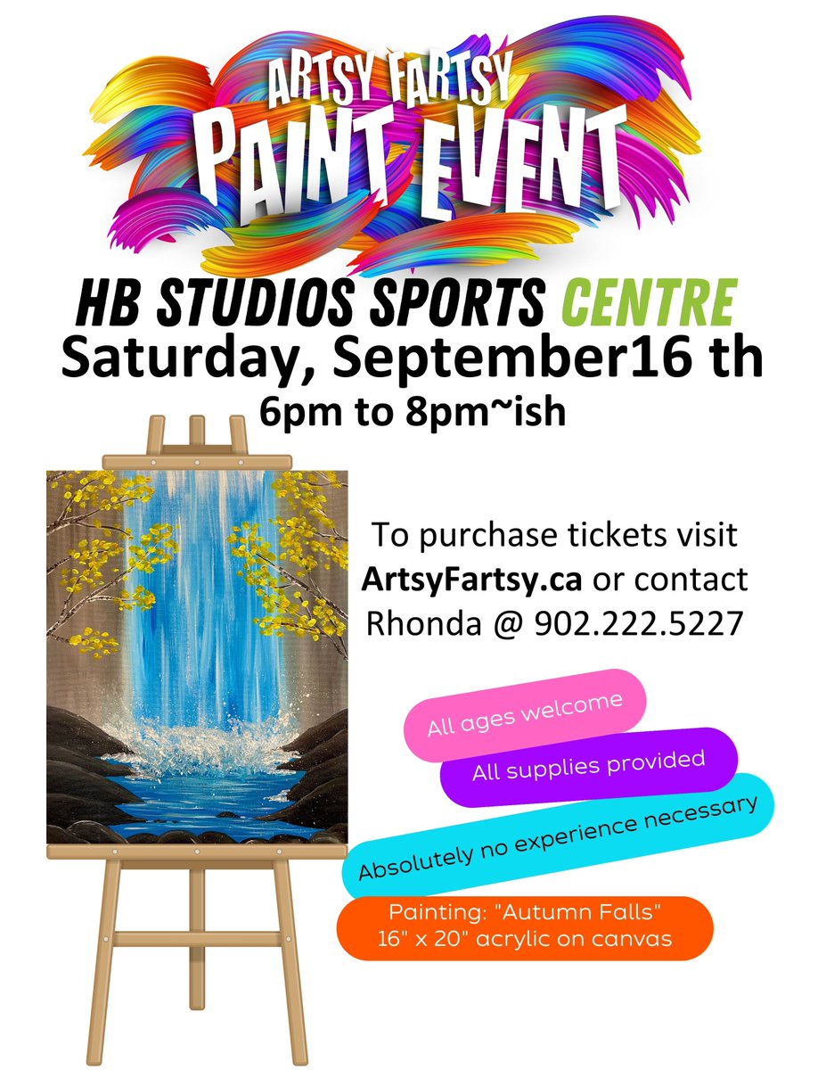 ArtsyFartsy_ca's tweet photo. Take home your very own masterpiece!
We're back in Bridgewater with a fresh new painting, Autumn Falls. Never painted before? I bet you will be surprised at how much fun it is! Grab a friend and get your tickets before they are gone!
#artsyfartsy #diptapsqueezespank #bridgewater https://t.co/zPuuKeAC2x