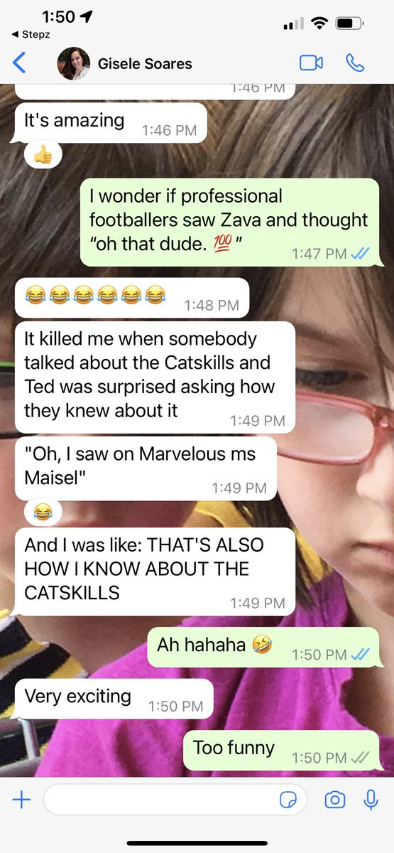 I’m not sure if it works this way, but I thought the producers of <a href="/MaiselTV/">The Marvelous Mrs. Maisel</a> <a href="/TedLasso/">Ted Lasso</a> might like to see this WhatsApp conversation between me and my Brazilian au pair <a href="/jasonsudeikis/">Jason Sudeikis</a> @brendanhunting <a href="/VDOOZER/">Bill Lawrence</a> I can’t figure out how to tag Amy Sherman-Palladino or Joe Kelly