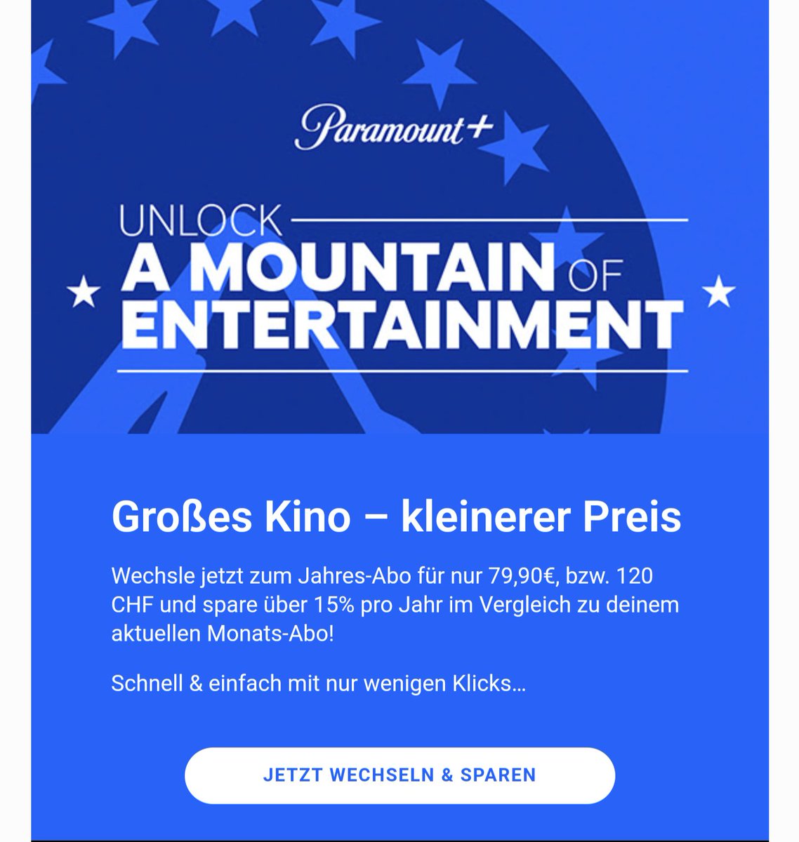 nkellerns's tweet photo. Sehr nobel von @Paramount_DE einem die Wahl zu lassen, ob man für die gleiche Leistung 80€ oder umgerechnet 125€ zahlen möchte. Alles andere wäre ja auch unsportlich. https://t.co/IJMnitlKbB