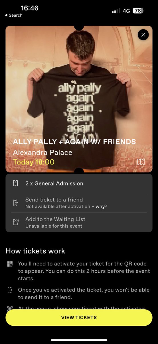 DavidWalshhh's tweet photo. X1 Fred Again ticket for tonight, Dice aren’t letting anyone transfer for tonight will have to meet at ally pally, gonna head inside about 7 🤙🏼 #fredagain #fred #ticket https://t.co/HBHjIpHyps