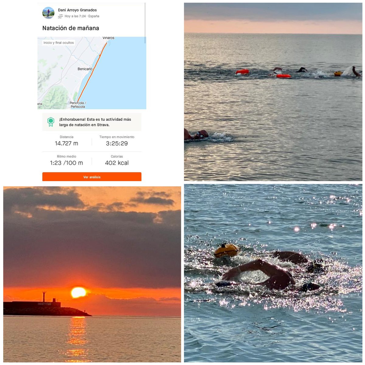 Reto conseguido de nuevo con el equipo <a href="/1brazada1cent/">unabrazadauncentimo</a>: 14Km de Vinaros a Peñiscola. Gracias amiga y amigos por llevarme “en volandas”. Sin vosotros hoy hubiera sido imposible! Donamos el dinero recaudado a COCEMFE: cocemfemaestrat.org
Aún puedes ayudar migranodearena.org/reto/travesia-…