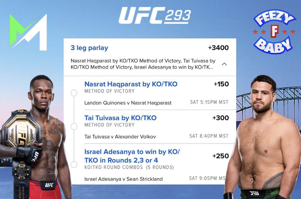 FeezyFbaby_'s tweet photo. Here’s the Collab w @MoneyMandrell for #UFC293 🐐🐐 

If either hit we’re giving away $50 to someone who follows the instructions below ⬇️ 

1. Fav/RT 
2. Follow @MoneyMandrell &amp; @FeezyFbaby_  🫡🫡🫡 

Get the rest of my picks using the link below ⬇️ 

https://t.co/NRhPCL7Qlw https://t.co/OCoeesKkBB