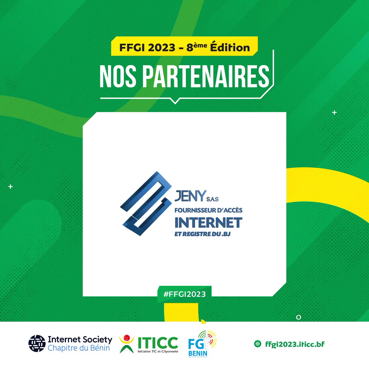 🌐🤝 Nous sommes ravis de compter JENY SAS <a href="/JENYSasBenin/">JENY SAS</a> parmi nos précieux partenaires pour la #FFGI2023! Leur soutien stratégique renforce notre mission pour une gouvernance de l'Internet solide. Ensemble, nous avançons vers un avenir numérique prospère!

#GouvernanceInternet