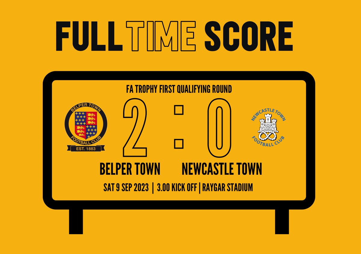 BelperTownFC's tweet photo. FULL TIME:

The Nailers progress to the Second Qualifying Round following a good win this afternoon.

The Man of the Match presentation will follow on the pitch.

Walsall Wood will visit the Raygar in two weeks in the next round.

Safe journey home @NewcastleTownFC https://t.co/1UO8bAW8Yb