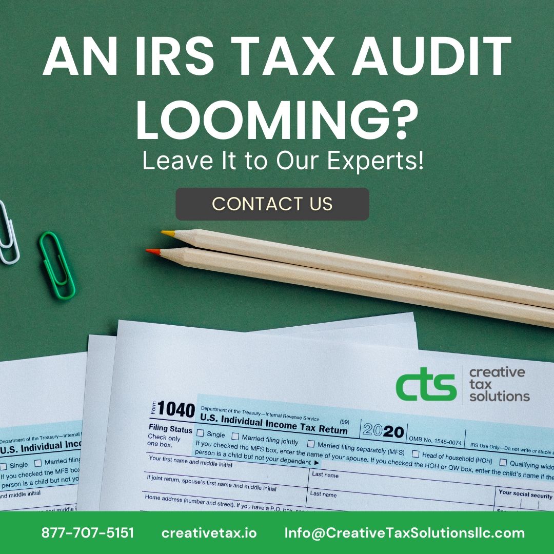 🔍 Fear an IRS Tax Audit? 

Relax, our experts have your back! 🎯 

Creative Tax Solutions will handle it with finesse, leaving no room for worries. 

#TaxAuditExperts #IRSAssistance #PeaceOfMind 💼🧾