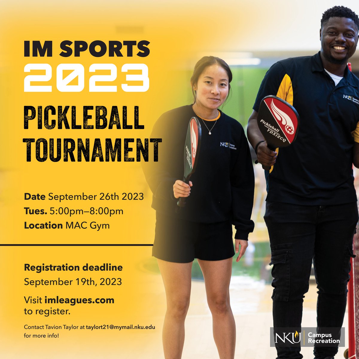 🏓🏆Get ready to bring your A-game to the court! Our One Day Tournament Pickable is just around the corner. Are you up for the challenge? 🥒🎉 Register at: imleagues.com

#CampusRec #CRC #Pickleball #PickleballPassion