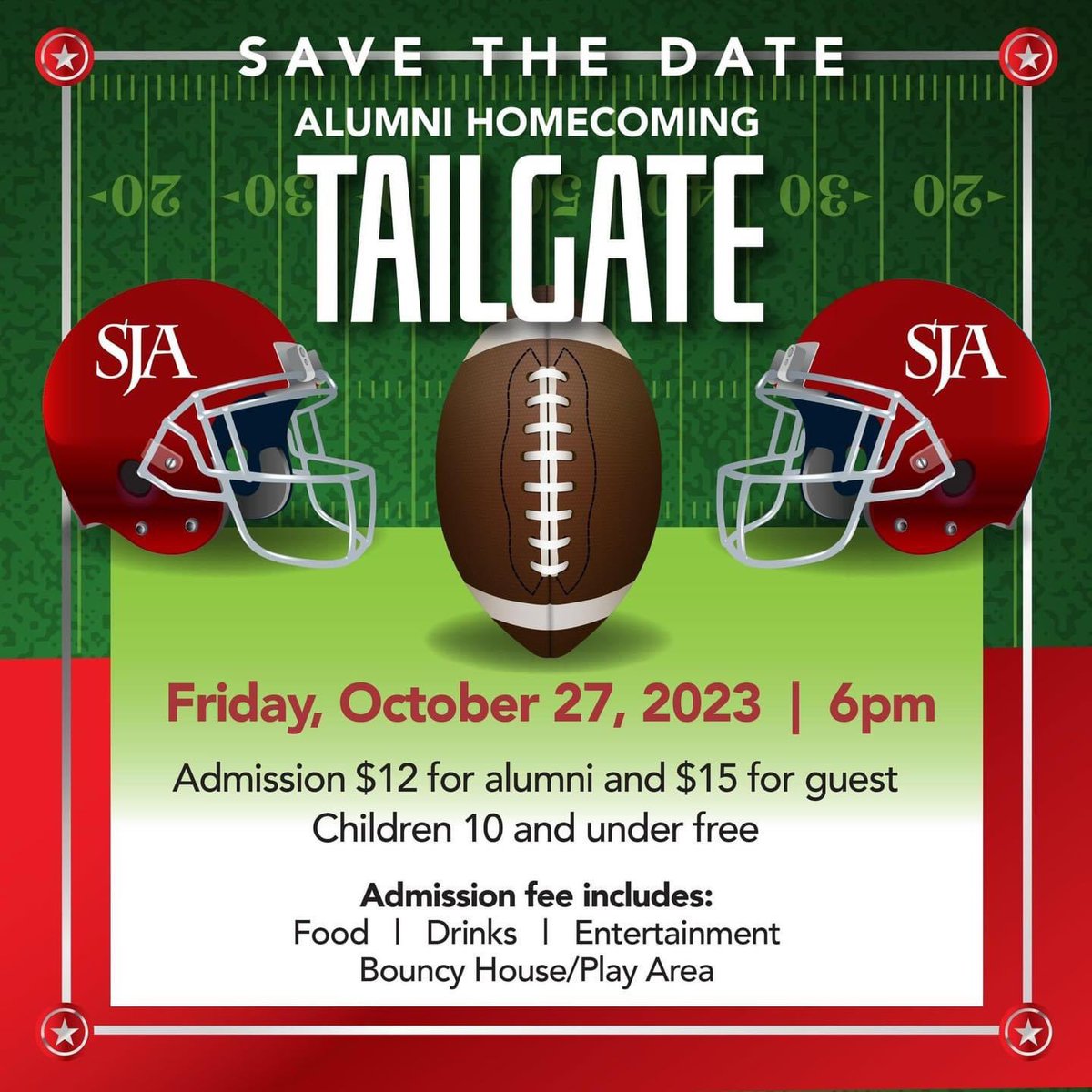 Join us on Friday, October 27th at 6PM for our SJA Alumni Homecoming Tailgate! 🐾❤️ Prepay here: bit.ly/HomecomingTail…