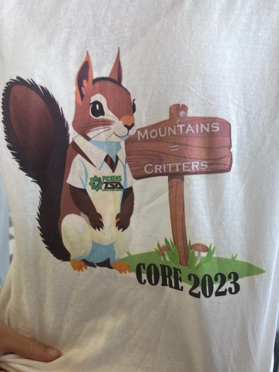 Our AI generated 2023 <a href="/TSAPickens/">PickensTSA</a> shirt for <a href="/GeorgiaTSA1/">Georgia TSA</a> #CORE2023. Had to include Mr. Price’s infamous quote “Mountains=Critters”