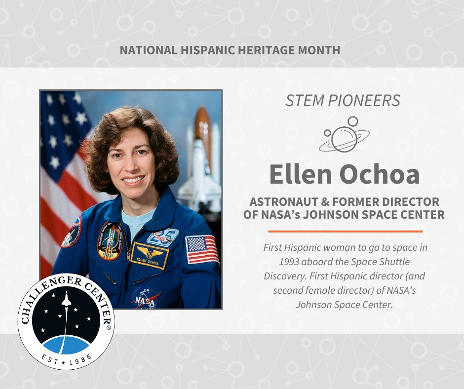 ChallengerCtr's tweet photo. In honor of National #HispanicHeritageMonth, we're spotlighting just a few of the many Hispanic American #STEM pioneers whose incredible achievements and innovations have benefited humankind: Franklin Chang-Díaz, Ellen Ochoa, Carlos Juan Finlay, and France A. Córdova. https://t.co/4ypq8a4tHc