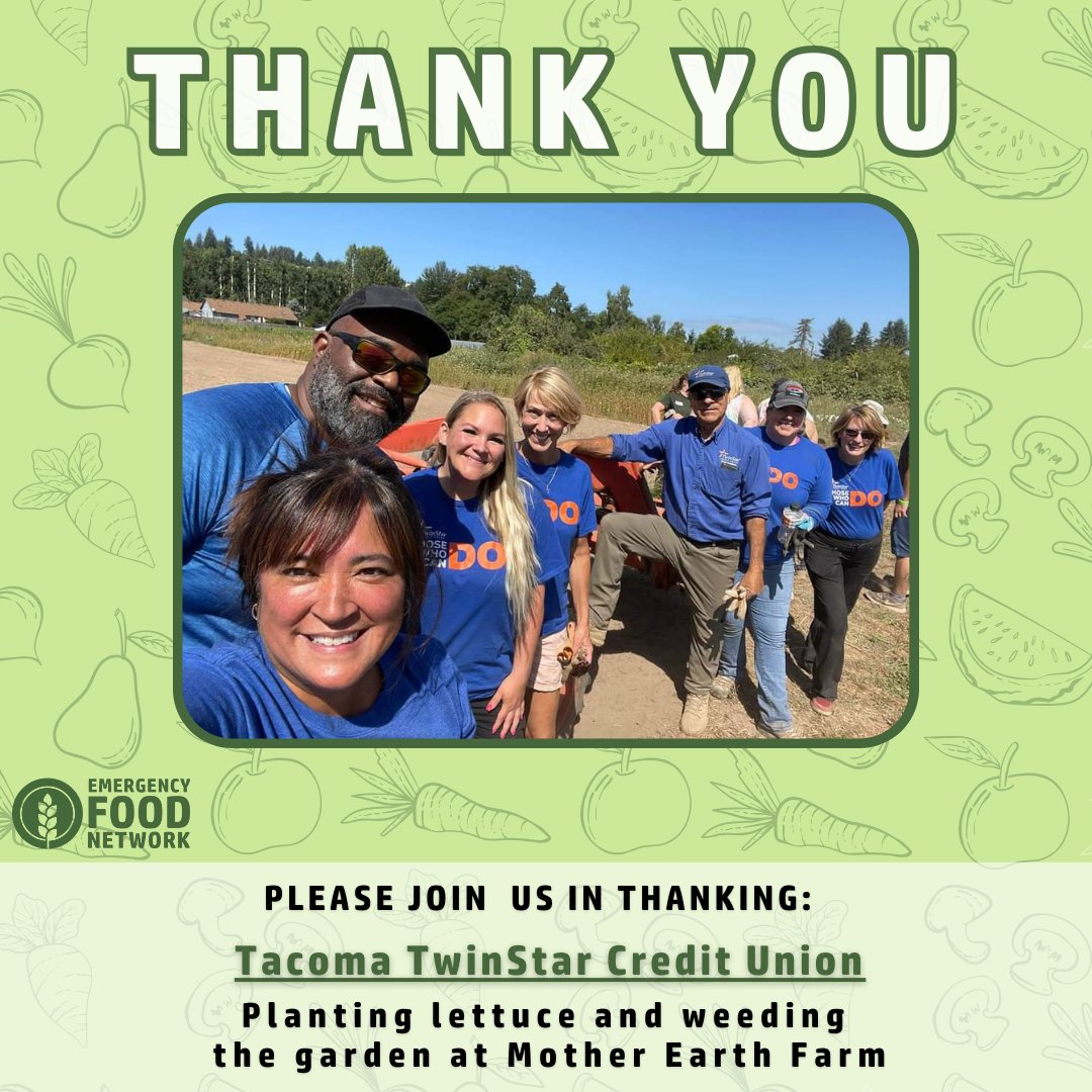 They're at it again! Thank you TwinStar for volunteering at Mother Earth Farm! <a href="/TwinStarCU/">TwinStar CU</a> 

#emergencyfoodnetwork #efn #volunteeropportunities #volunteerappreciation #volunteerspirit #lakewood #piercecounty