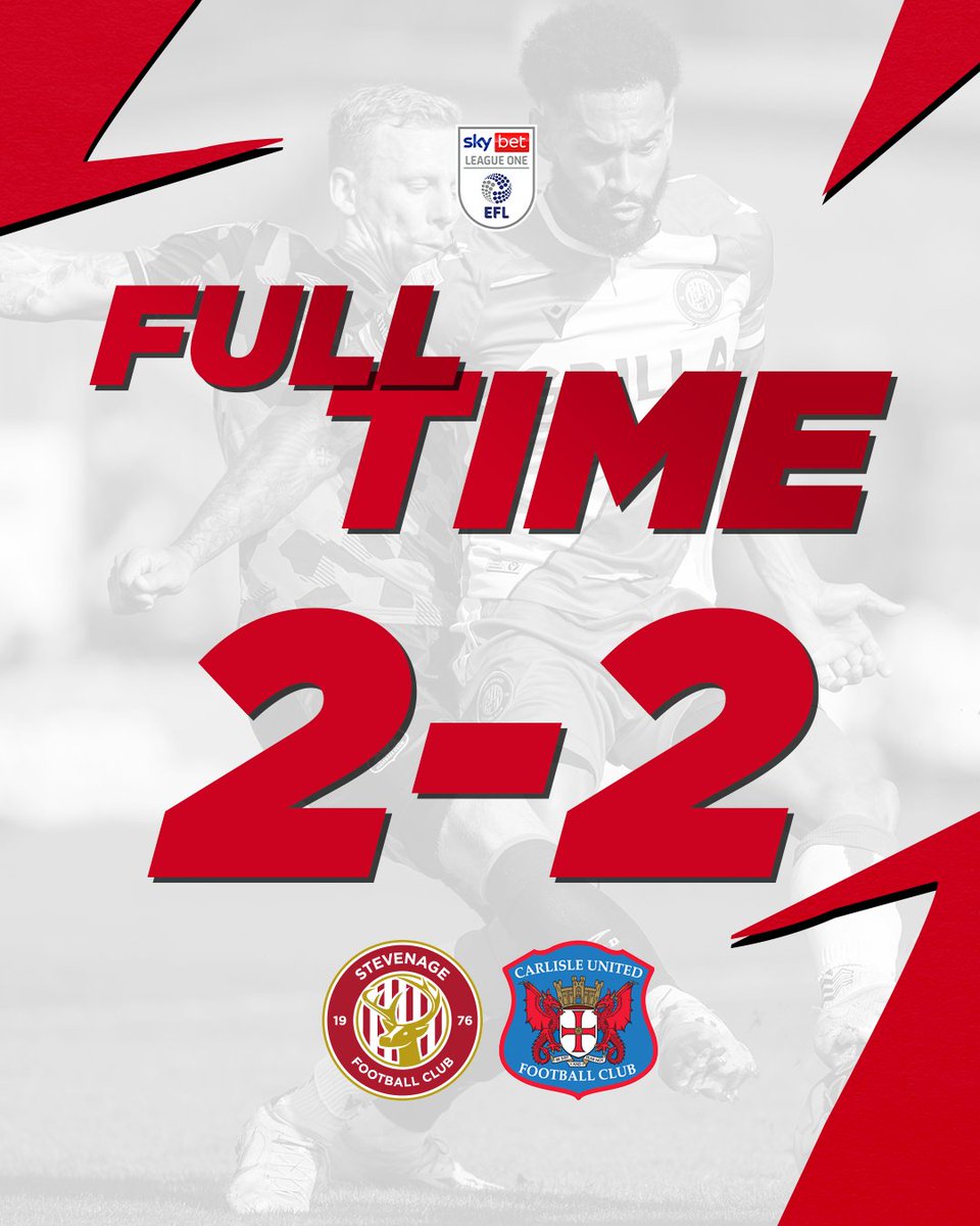 StevenageFC's tweet photo. It ends level as Stevenage go top of League One. ⏰ https://t.co/DQCZLbT4N6