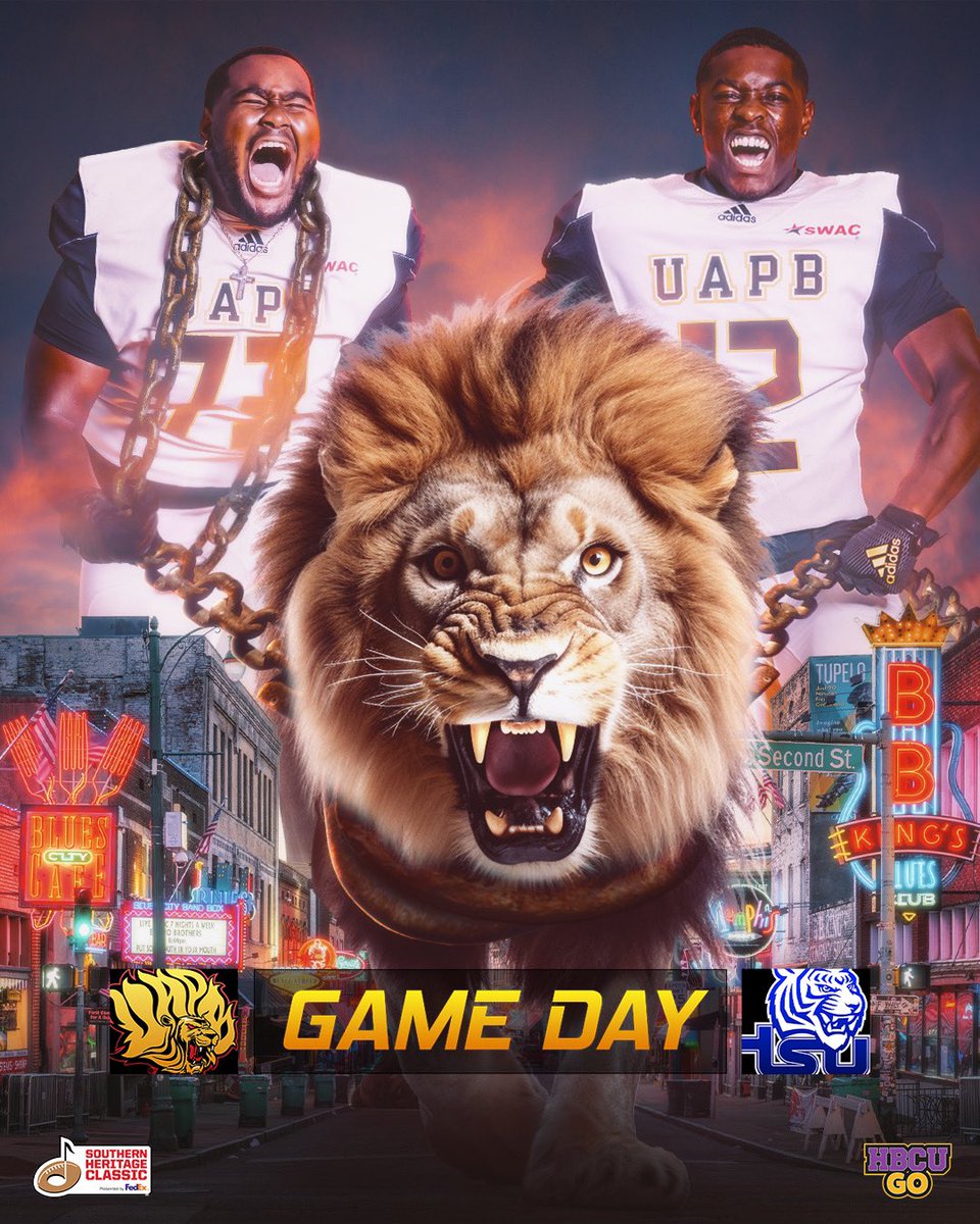 𝗚𝗔𝗠𝗘 𝗗𝗔𝗬 🏈
🆚<a href="/TSUTigersFB/">Tennessee State Football</a> 
ℹ️ <a href="/ClassicMemphis/">Southern Heritage Classic</a> 
📍 Memphis, Tenn.
🗓️ Sept. 9, 2023
⏰ 6:00 PM CT
📺 <a href="/HBCUGoTV/">HBCUGO.TV</a> 
📈 bit.ly/3Ex1BqL

#RestoreThePRIDE x #901TakeOver 🦁