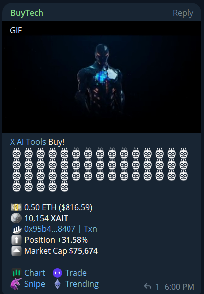XAIT_X's tweet photo. Another X AI Tools Buy Back completed. 4 ETH in Buy Backs done in just over 1 week.  

Another 1% of $XAIT tokens taken out of circulating supply and added to the Vault. https://t.co/go5yuNgxyR
