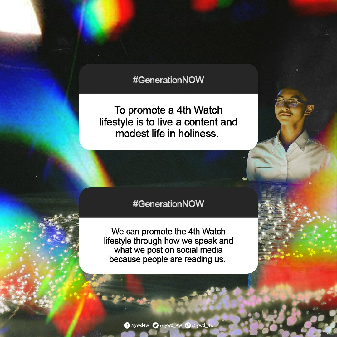 iywd_4w's tweet image. Truly the best way to promote the 4th Watch Lifestyle is to stand and live by it in spirit and truth! As 4th watchers, we are living epistles of Christ and we are testaments of God's glory for the world to see. Praise be unto God!

#4WYouthWeek2023 #GenerationNOW #IYWD #PMCC4W