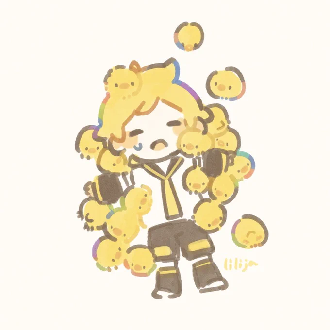 ひよこにすごまれる鏡音レン#鏡音レン 